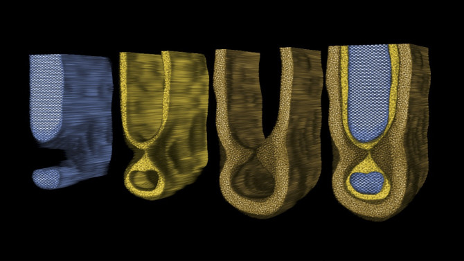 This image shows the silicon, silicon dioxide and hafnium oxide layers inside a transistor channel.